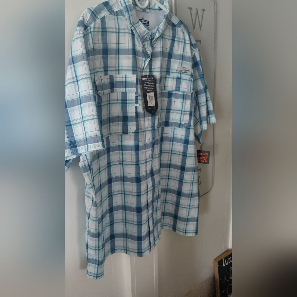 Habit  2xl Nwt Solar factor Color is Seaside Deep Dive Plaid Fishing Shirt
